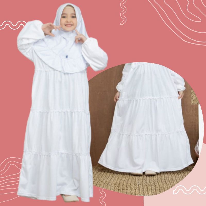 Gamis anak perempuan busana pakaian muslim anak perempuan warna putih polos manasik haji umur 5 6 7 8 10 12 13 tahun