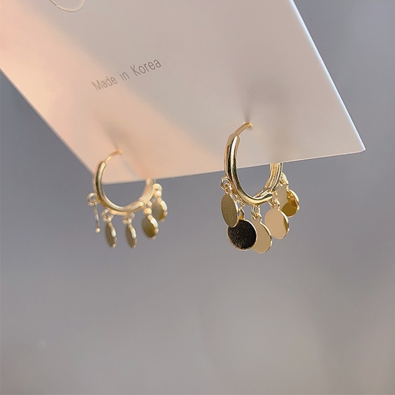 Anting Tusuk Gantung Bahan Sterling Silver 925 Desain Lingkaran Hias Sequin Gaya Eropa / Amerika / Korea Untuk Wanita