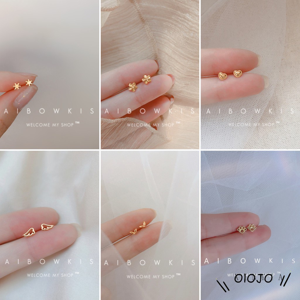 18K Emas anting korea Anting Tusuk untuk Wanita Aksesoris Fashion - ol