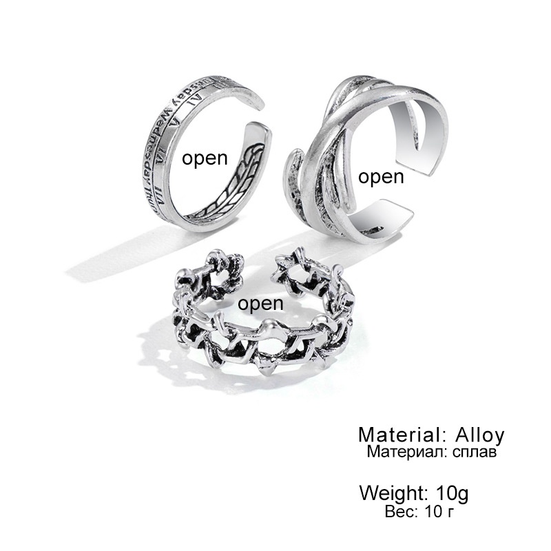 3pcs / Set Cincin Model Terbuka Adjustable Warna Silver Untuk Wanita