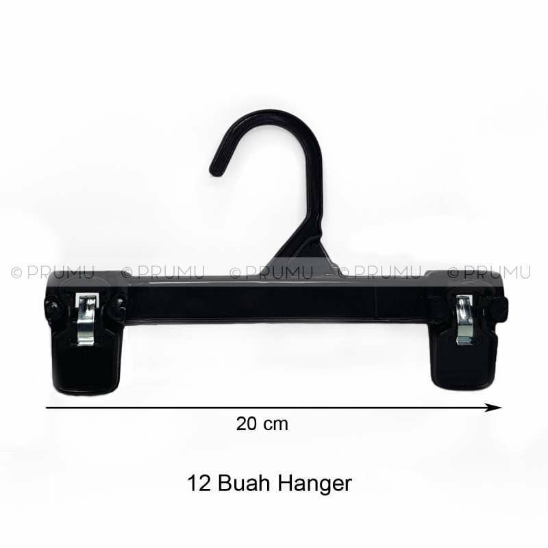 Gantungan Jepit Hitam Plastik 20 cm / Hanger Jepit Celana / Kerudung / Rok / Baju Anak 1 Lusin