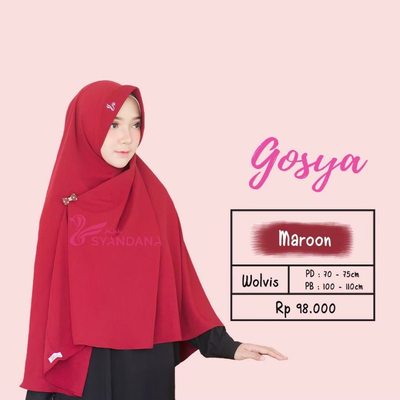 Hijab Syandana Gosya (L) Warna Baru Dan Lama Khimar Bergo Kerudung Jilbab Instan-Maroon