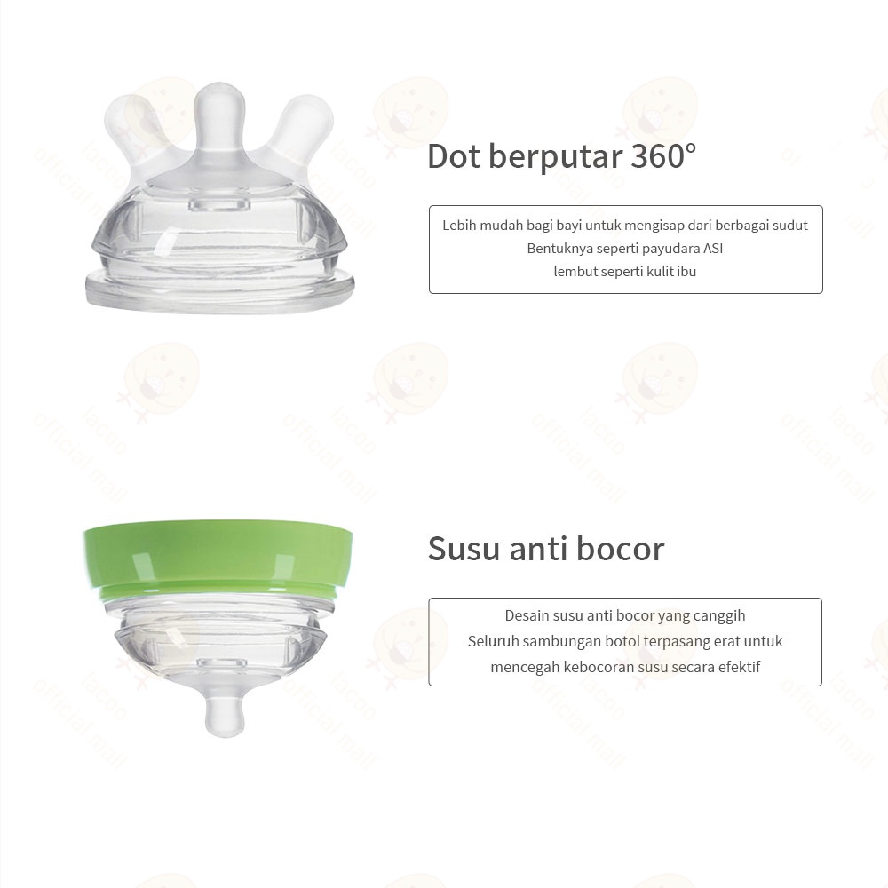 Lacoo Dot Piko Bello silikon Nipple leher lebar dengan sedotan BPA FREE