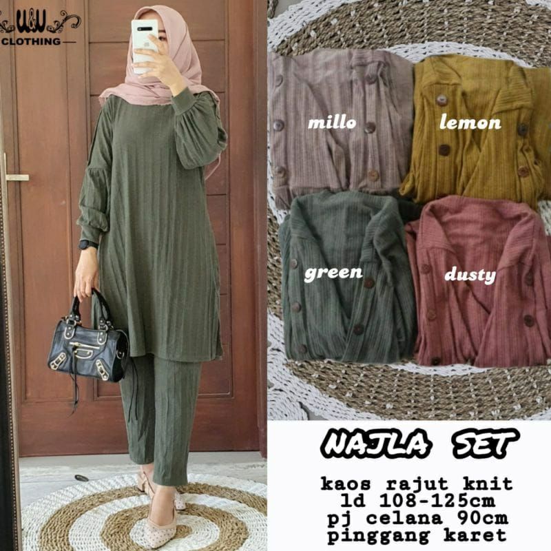 SETELAN WANITA MUSLIM BAHAN KAOS RAJUT KNIT NAJLA SET W&amp;W [READY]