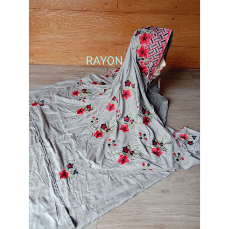 MUKENA TERUSAN DEWASA POLINO BORDIR MOTIF BUNGA / MUKENAH RAYON TERUSAN DEWASA MURAH / GROSIR RUKUH