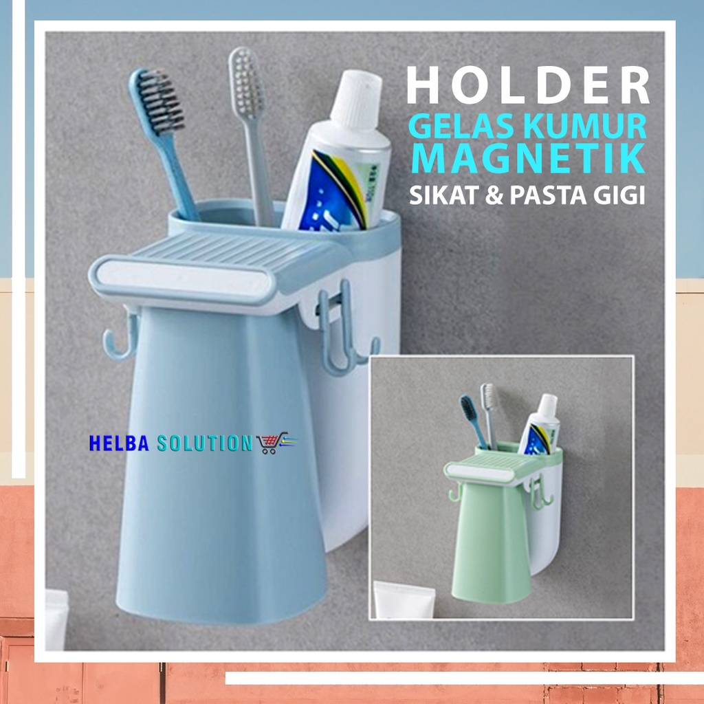 Tempat Sikat Gigi Gelas Kumur Tempel Rak Holder Sikat Gigi MAGNET Tanpa Bor Paku Magnetic Toothbrush Holder