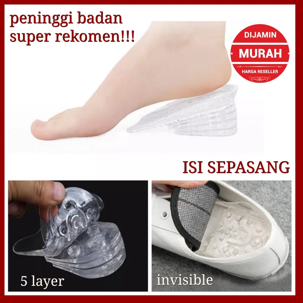 SEPASANG INSOLE SEPATU PENINGGI BADAN INSTANT 5 LAYER BAHAN GEL SILICON ALAS SEPATU WANITA INSOLE SEPATU WANITA BANTALAN KAKI BLK5LA