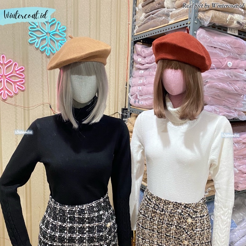 READY INDONESIA Beret Hat Import wool topi winter hangat beanie kupluk topi beret korea wul rajut