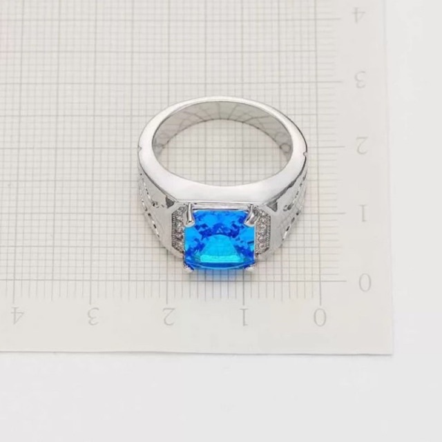 Cincin Batu Topaz Swiss Zirconia Sky Blue Ring Perak