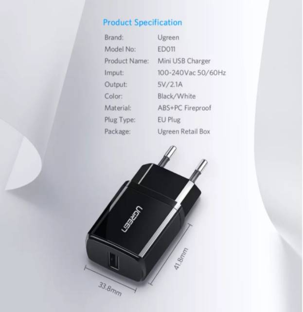 UGREEN USB CHARGER 2.1A + KABEL CHARGER MICRO USB / TYPE C