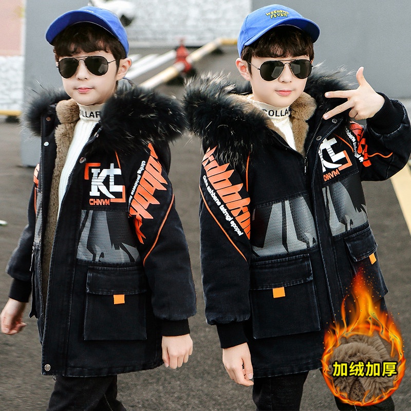 Anak Laki-laki Denim Beludru Empuk Tebal Mantel 2021new  Anak-anak  Menengah  Besar Anak Besar Anak 