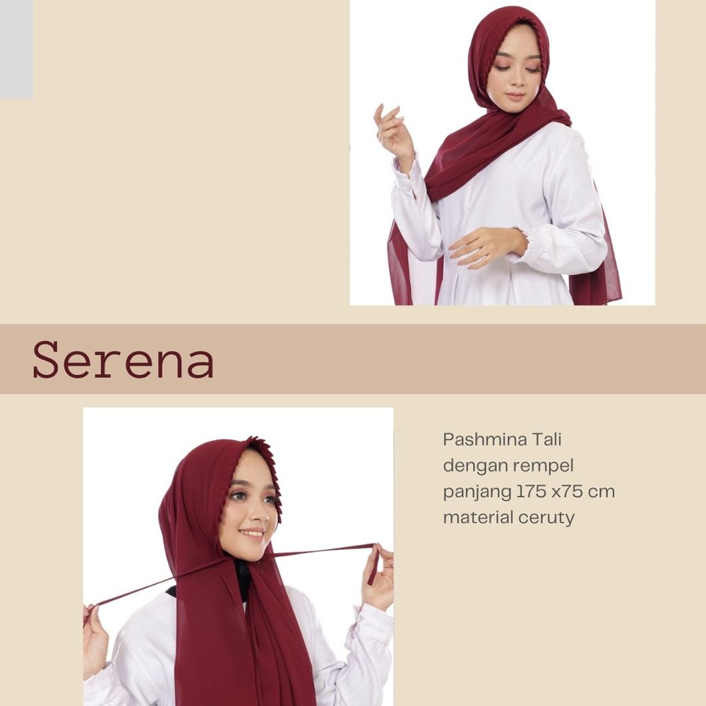 JILBAB PASHMINA CERUTY BABYDOLL LIPIT / HIJAB PASMINA TALI CERUTI / PASTAL CERUTY DENGAN MODEL LIPIT / PASMINA  175 x 75 Cm SERENA