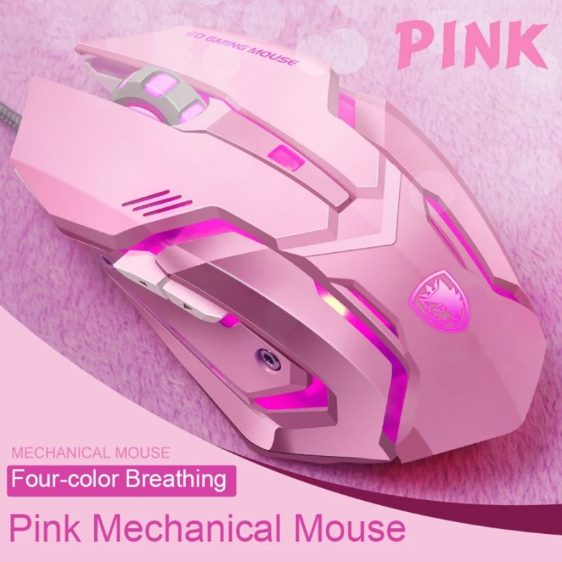 Mouse Gaming Pink LED USB/ Gaming Mouse Led Wireless 1600 DPI/ Mouse Gaming Led Murah Wireless Three