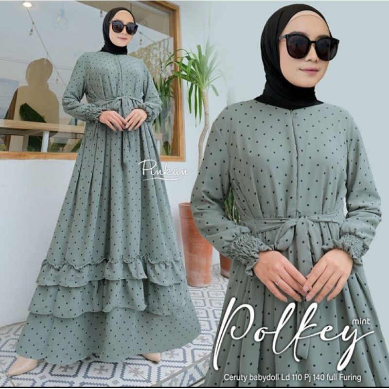 gamis ceruty babydoll polkadot