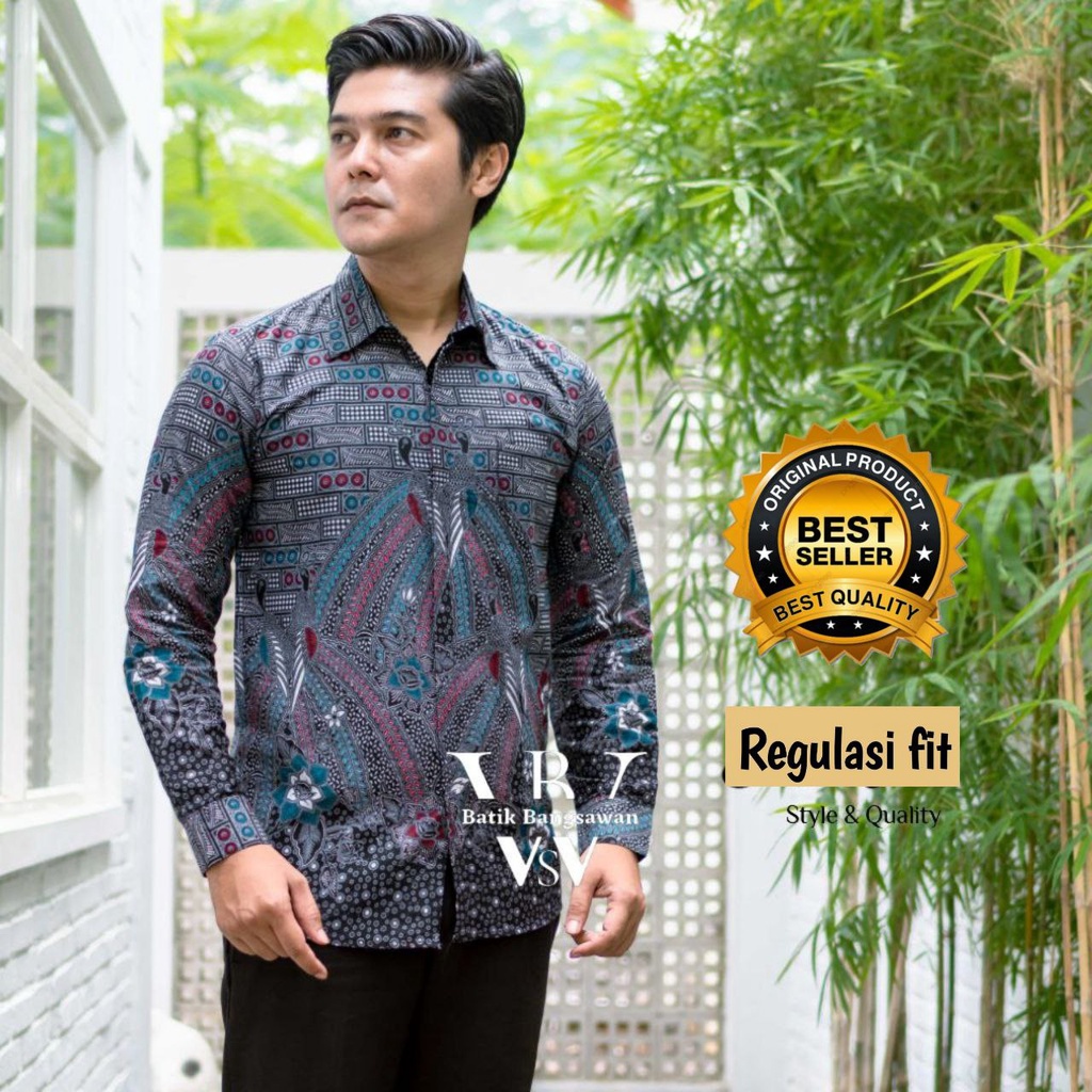 KEMEJA BATIK PRIA LENGAN PANJANG SIZE M L XL XXL  BSWART BatiK HRB026 Kenongo Hem Panjang Padi