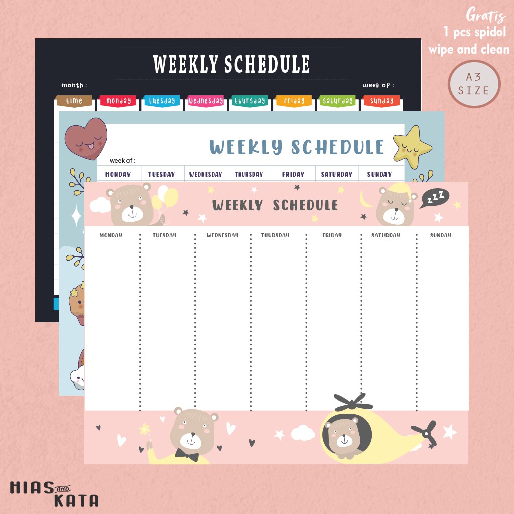 

Weekly schedule planner dinding Uk A3 ( free 1 spidol wipe & clean)