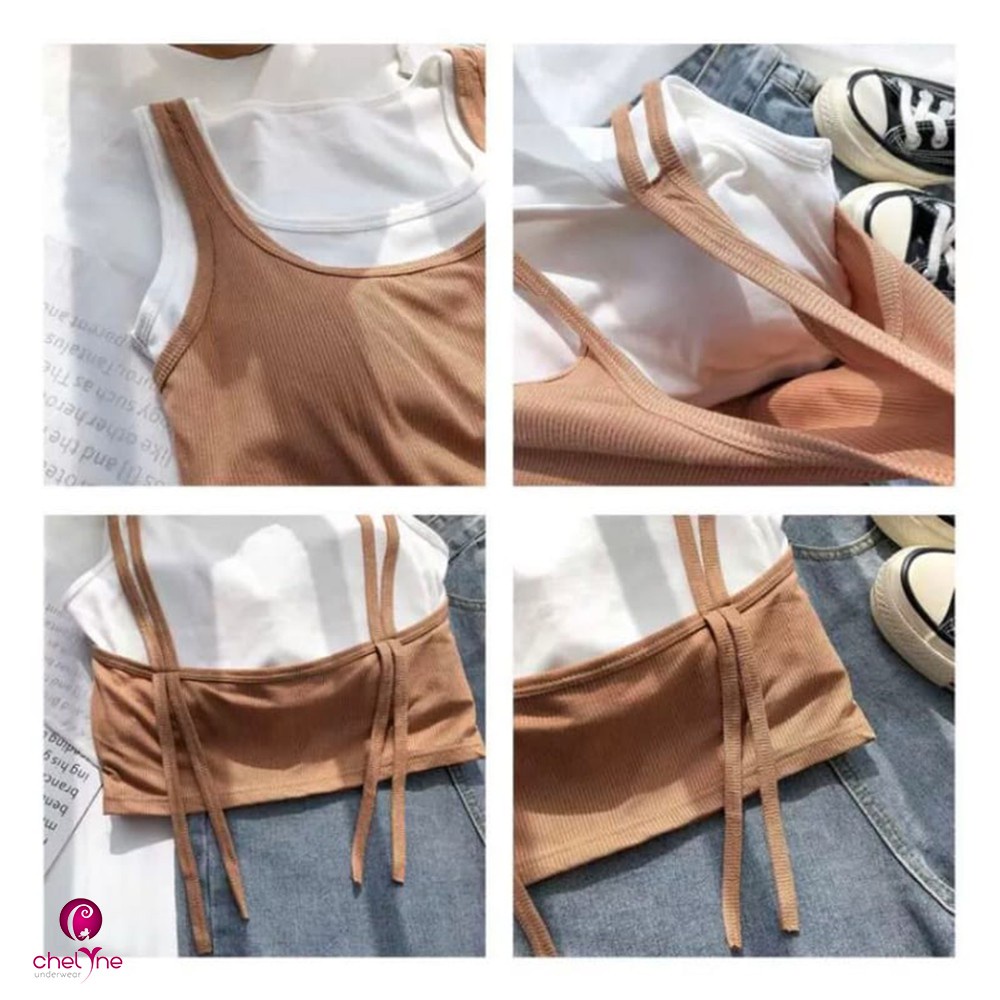 Chelyne Atasan Crop Top With Pad T6880 Tank Top Fashion Bahan Kaos (Inner/Outer/Top)