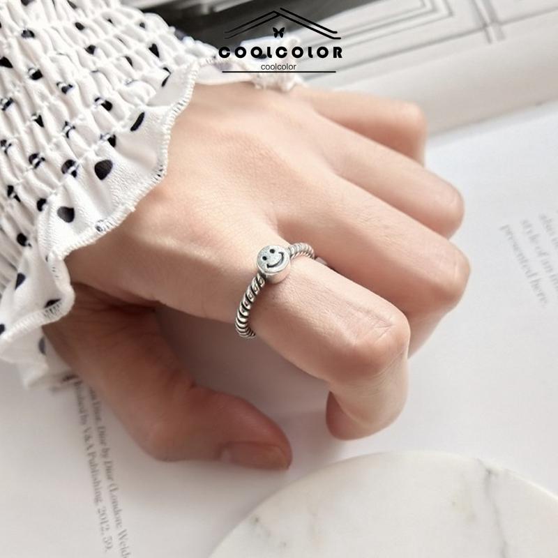 COD❤️2 PCS/SET Retro Smiley Cincin Wanita Fashion Kepribadian Pembukaan Cincin Dapat Disesuaikan- cl