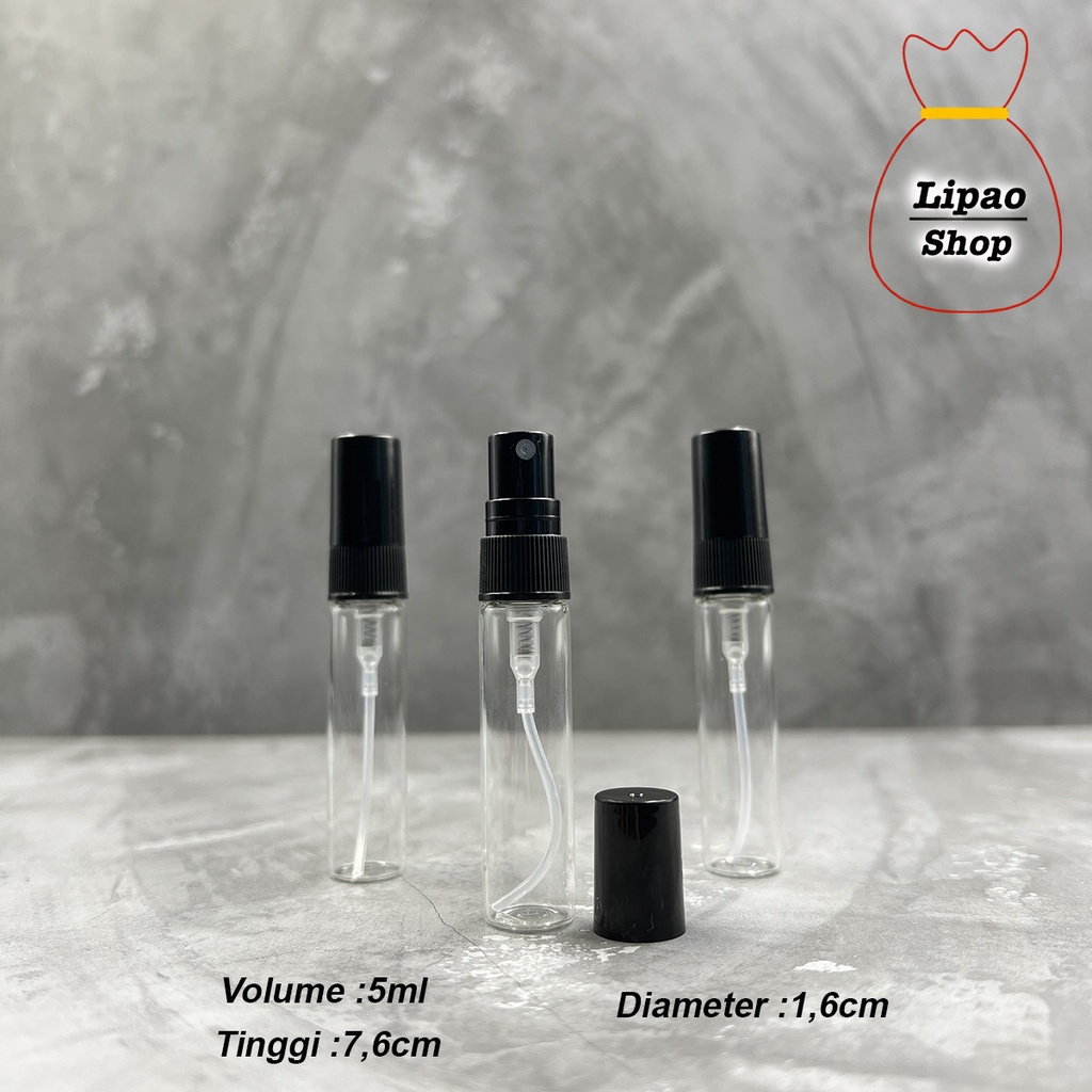 Botol Spray Kaca 5ml Parfum Vial Travel Refill Atomizer Tutup Hitam