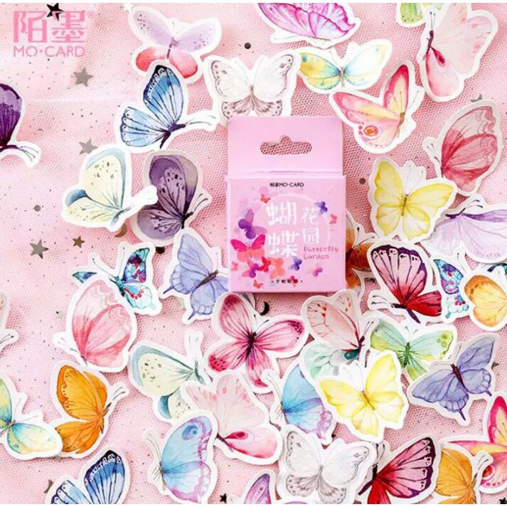 

46pcs aesthetic stiker box Butterfly lucu utk dekorasi scrapbook/album