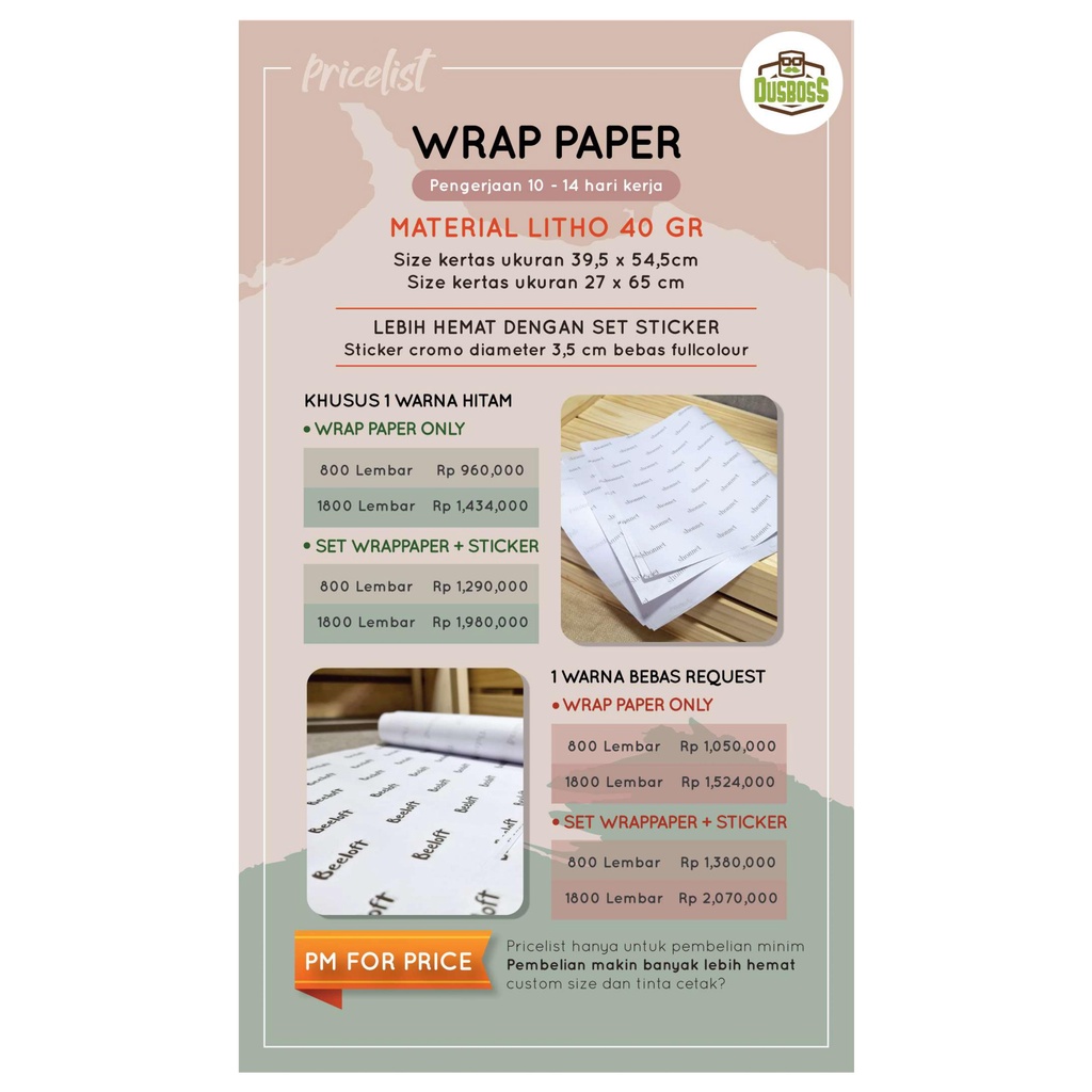 

(Utk harga PM) Custom Made: Wrap paper Material Litho 40gr