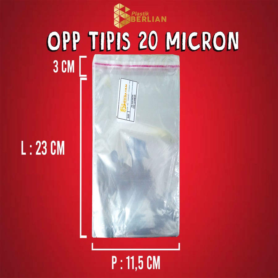 

11,5 x 23 cm Plastik OPP TIPIS (100 lbr) (lem/seal)