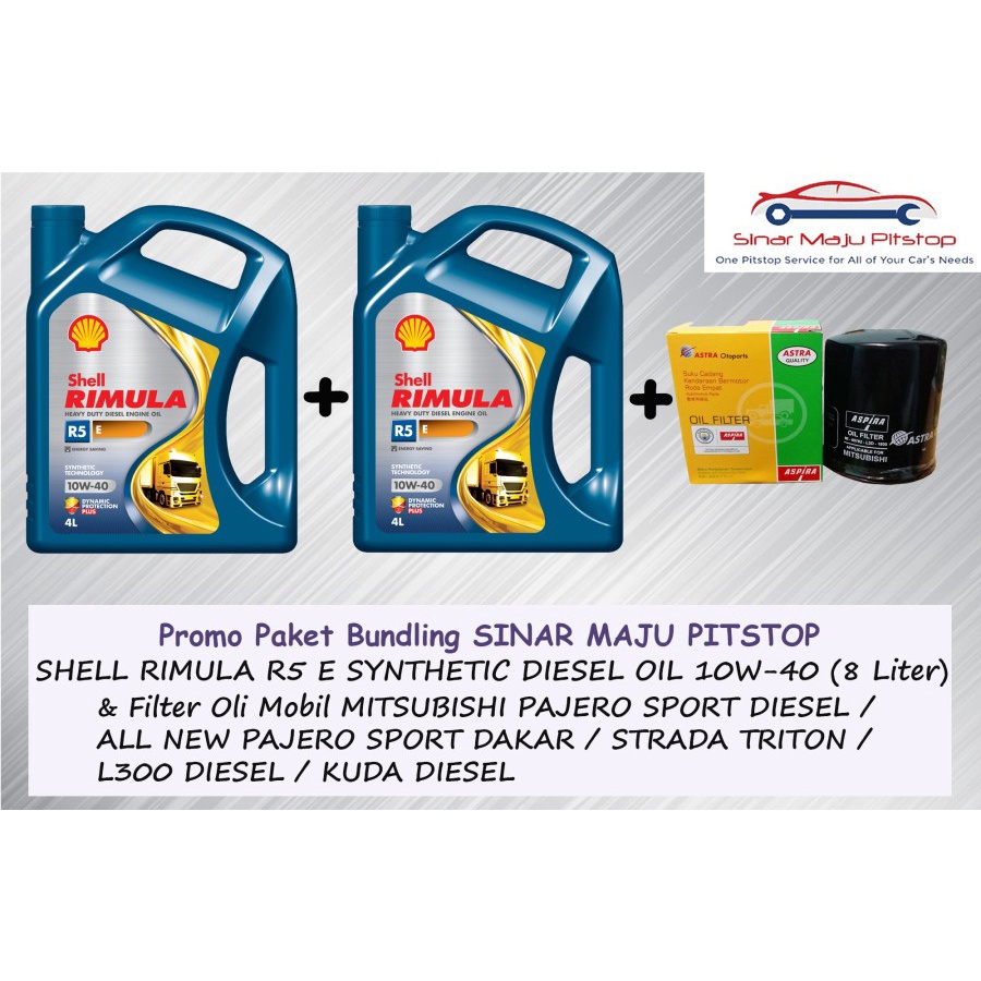Paket Oli 8 Liter SHELL RIMULA R5 E 10W-40 SN & Filter MITSUBISHI L300 DIESEL & KUDA DIESEL