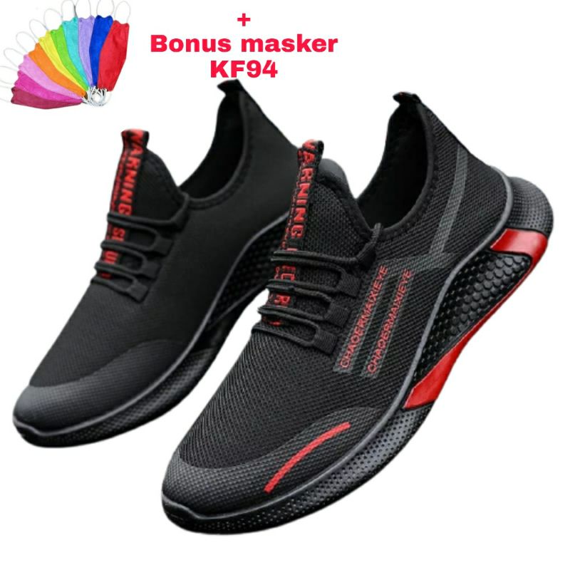 CUCI GUDANG Sepatu pria sneaker BONUS MASKER KF94 running fashion shoes - sneaker pria dan wanita ringan HPD502