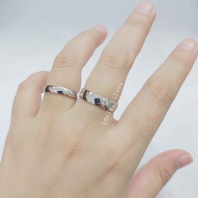 CINCIN PERAK PRIA WANITA SILVER ASLI 925 LAPIS EMAS PUTIH MOTIF RING POLOS - PERHIASAN PERAK