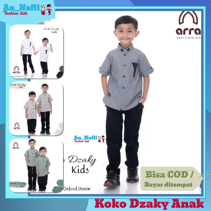 Baju kemeja anak laki laki cowok umur 3 12 tahun lengan pendek ARRA seri dzaky bahan oxford premium