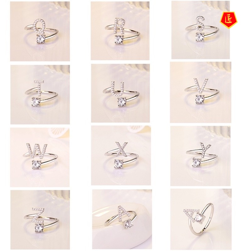 [Ready Stock]Creative 26 Alphabet Combination Micro Rhinestone Couple's Ring