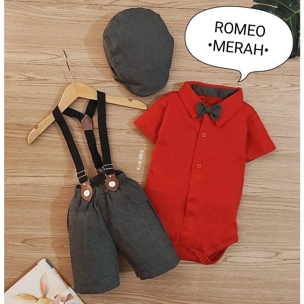 Jumper Anak Bayi Laki-laki / Setelan anak celana suspender  Motif Alex Free Dasi Dan Topi