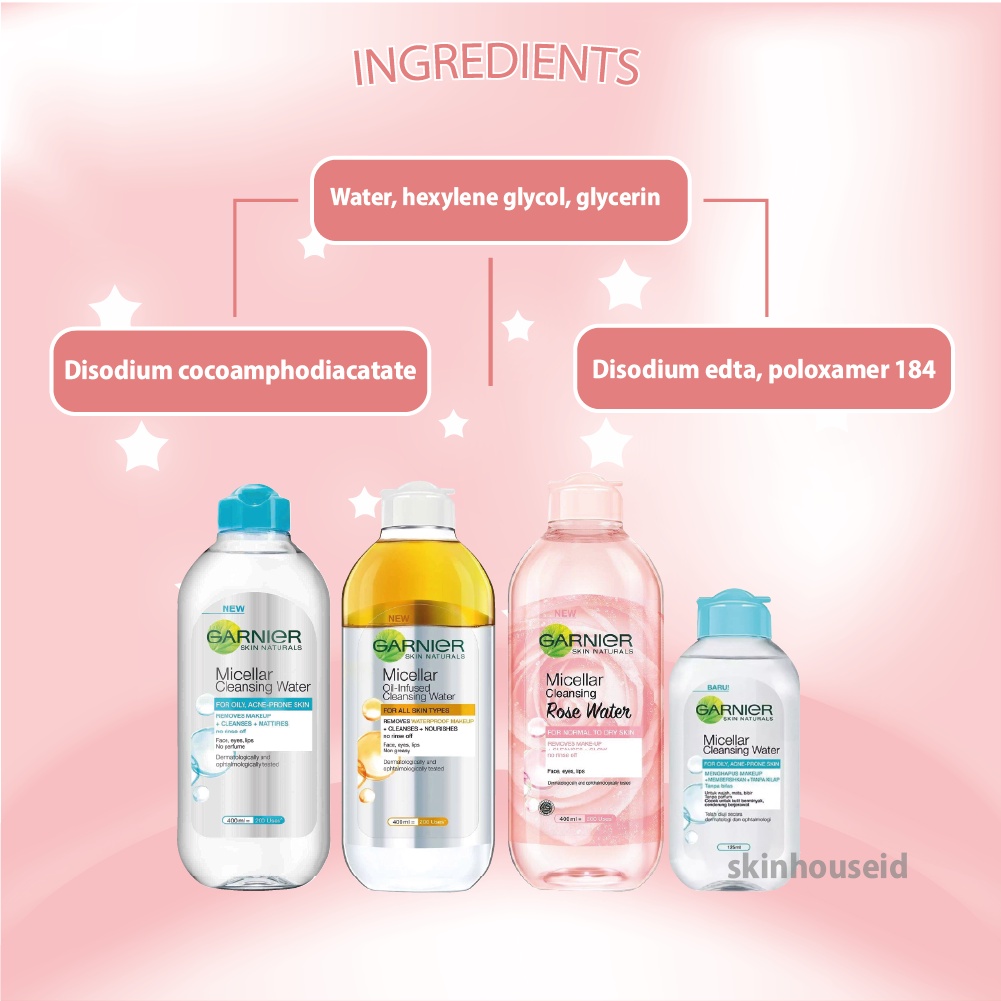 Skinhouseid Garnier Micellar Cleansing Water Series Pembersih Make Up Remover Original BPOM