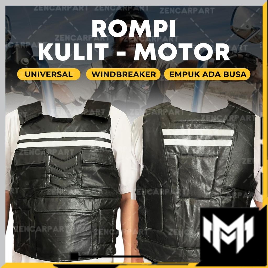 Rompi Motor Kulit Full Pelindung Anti Angin Badan Sintetis Vest Depan Belakang Dada Punggung Vest Le