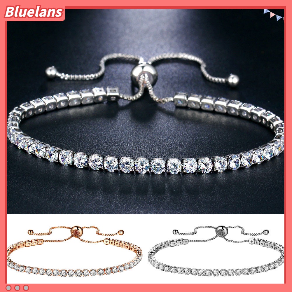 Bluelans Luxury Cubic Zircon Single Row Pull Slider Bracelet Women Adjustable Bangle