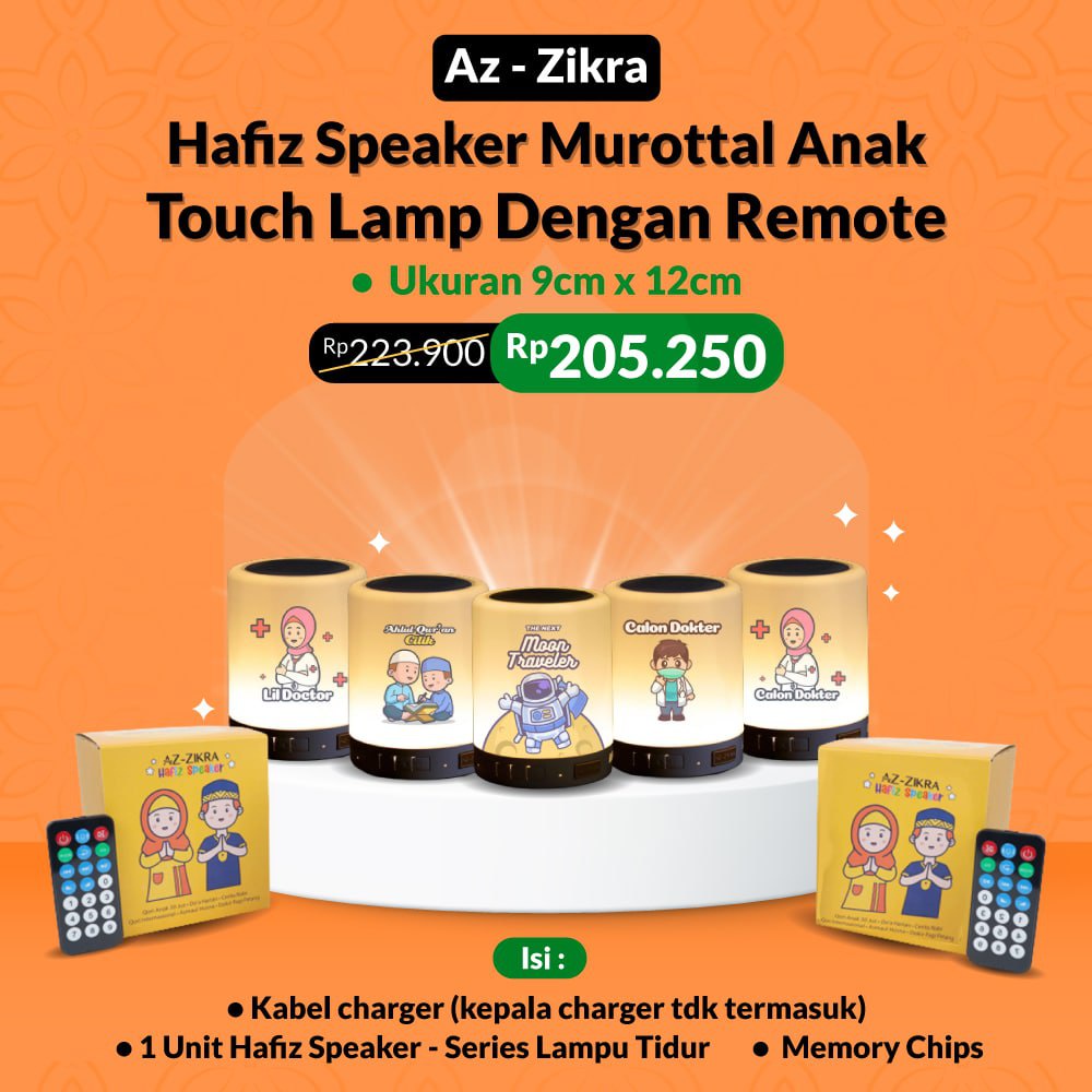 Azzikra - Hafiz Speaker Quran Murottal Anak Touch Lamp (Dengan Remote)