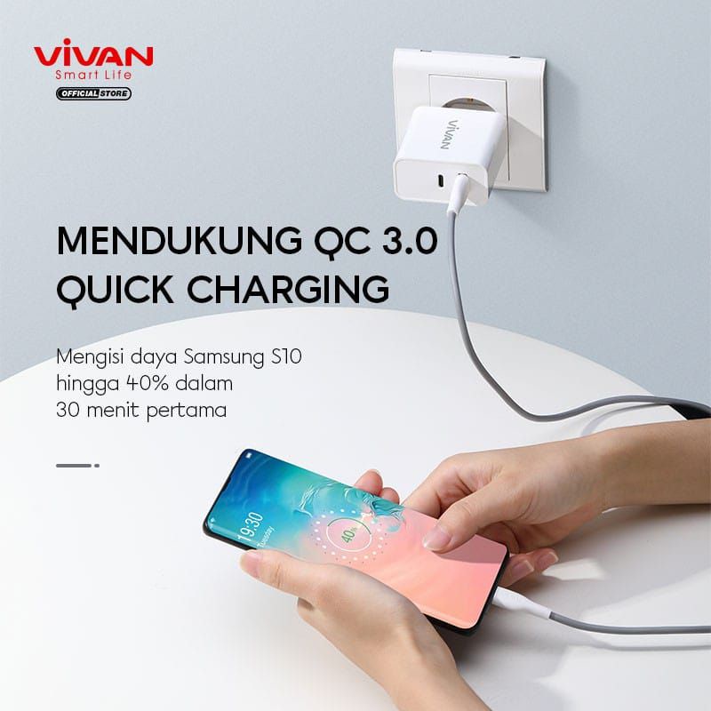 (VIVAN 30W) CHARGER DUAL USB PD 3.0 QUICK CHARGE 3A KABEL TYPE C USB CHARGE BLITZ By Vivan product