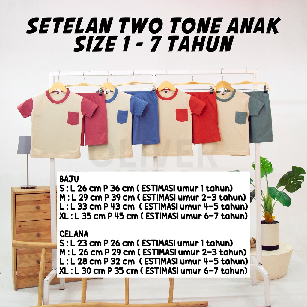 11 - 11 SALE - OLIVER KIDS - OliverKids Setelan Anak 1-7 Tahun Two Tone Set Anak Setelan Kiano Pocket Anak Celana Pendek Dan Baju Anak Polos Katun Combed One Set Henley Tee Setelan Pantai Anak