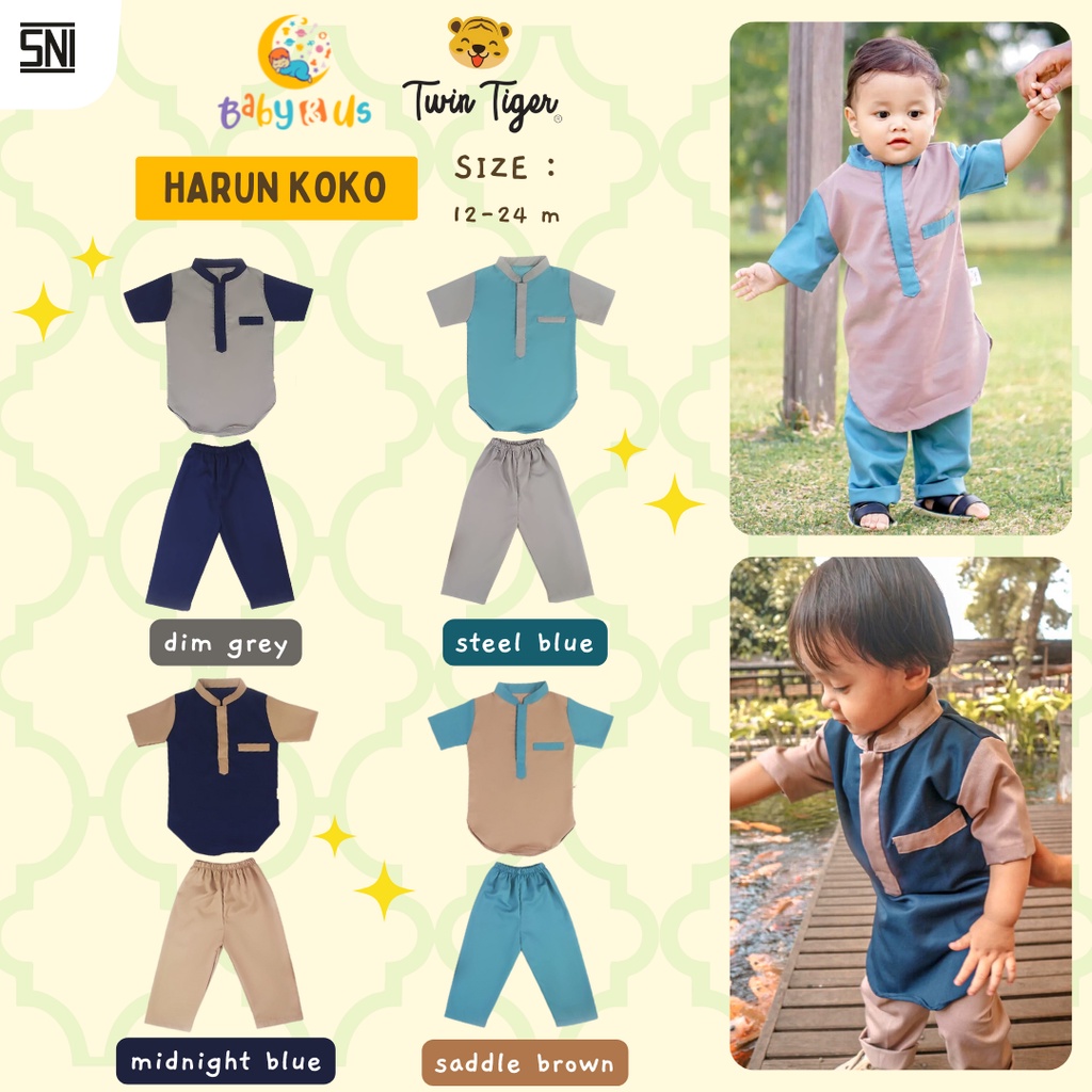 Twin Tiger Harun Koko - Baju Muslim Koko Bayi Laki-laki 12-24 bulan, 3-4 tahun, 5-6 tahun