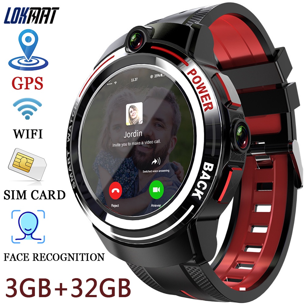 LOKMAT SIM Card Android Smart Phone Watch Men 32GB ROM Dual Cameras 4G Network WIFI GPS Smartwatch F