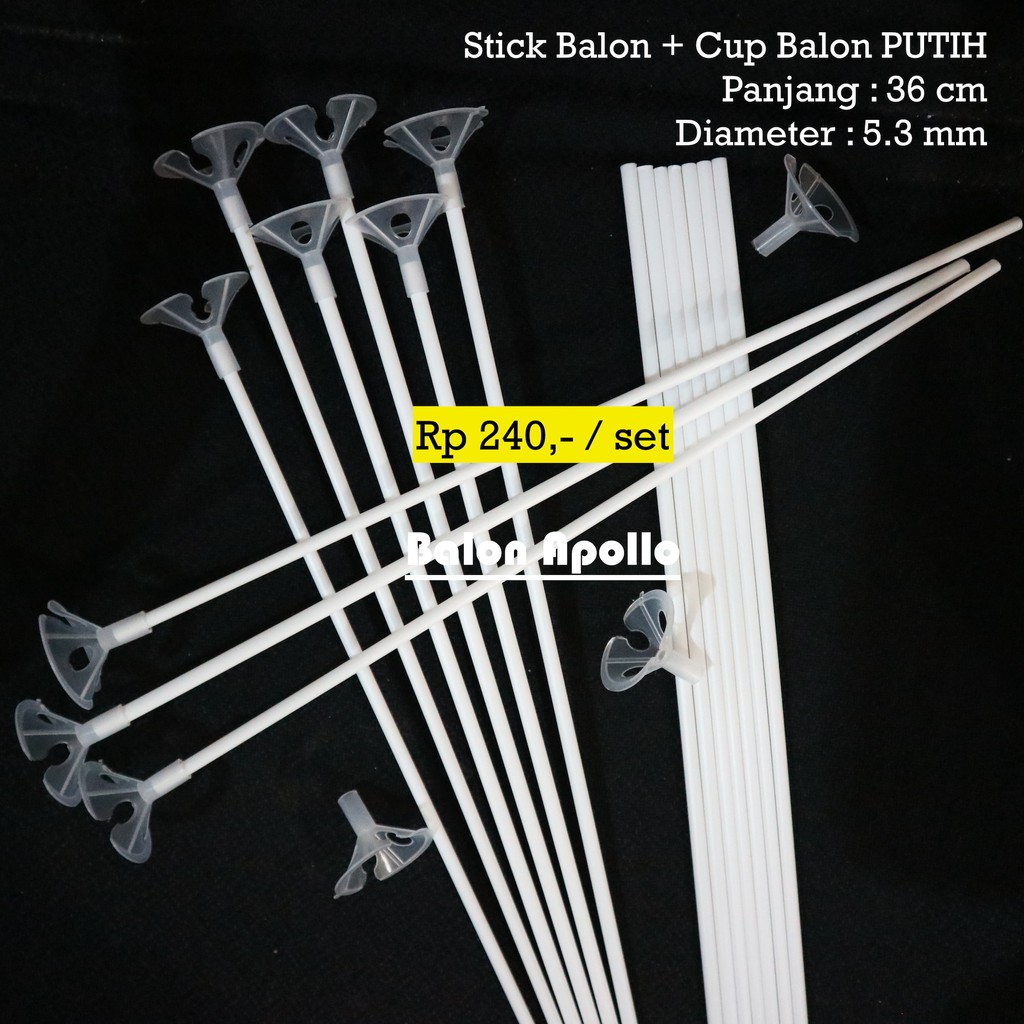 Stik Balon + Cup Balon WARNA PUTIH (ISI 100 SET)