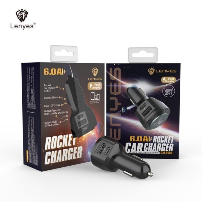 LENYES CA828 Batok Saver Mobil Power 6.0A Car Charger Rocket CA-828 6A Grosir