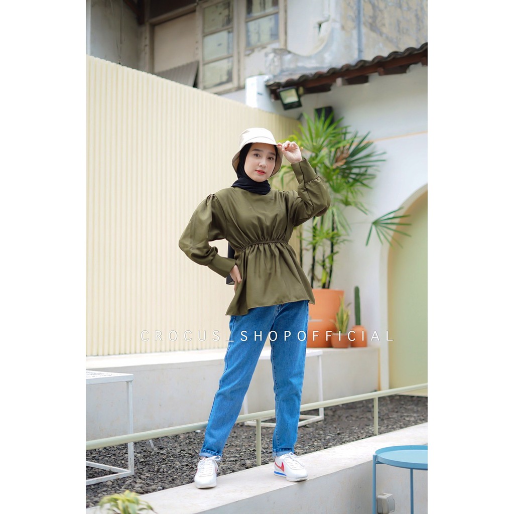 [ 𝐂𝐫𝐨𝐜𝐮𝐬 ]  Zafir Top / Costa Daren Serut Blouse Moscrepe-2