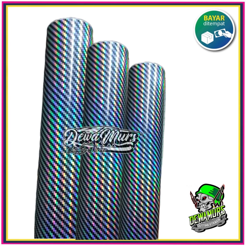 Skotlet Carbon Hologram 9500-C520 5D BLACK LASER Lebar 50Cm  panjang 1M Kevlar Look Pelangi