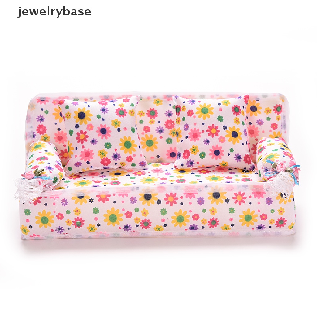 (jewelrybase) 3pcs / set Sofa + 2 Bantal Motif Print Untuk Aksesoris Rumah Boneka Barbie