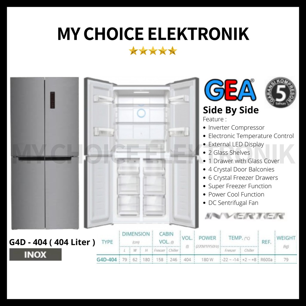 GEA Kulkas Side by side 4 Pintu G4D 404 / G4D404 INOX