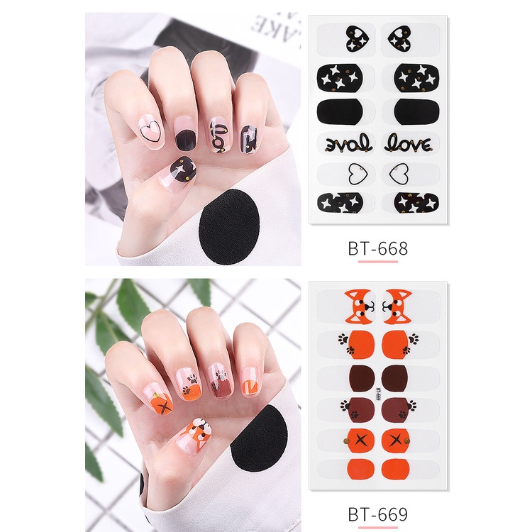 Stiker Kuku Tangan Tahan Air 3D Nails Sticker Model Korea 12 pcs Nail Art Sticker + Kikir Waterproof Dekorasi Lucu Cantik Unik Elegan Tempelan Kuku Beauty Nail