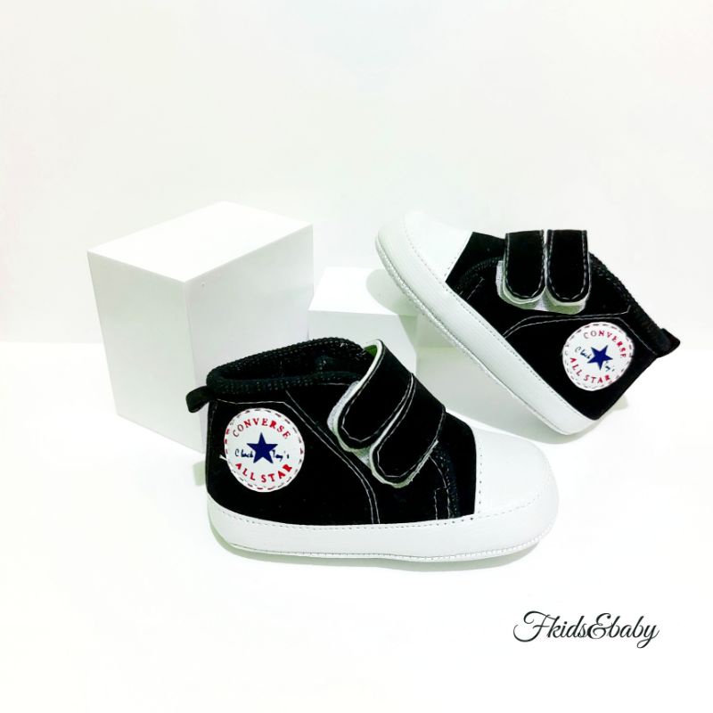 Fkids&amp;baby - Sepatu bayi prewalker / baby shoes - CON BLACK perekat