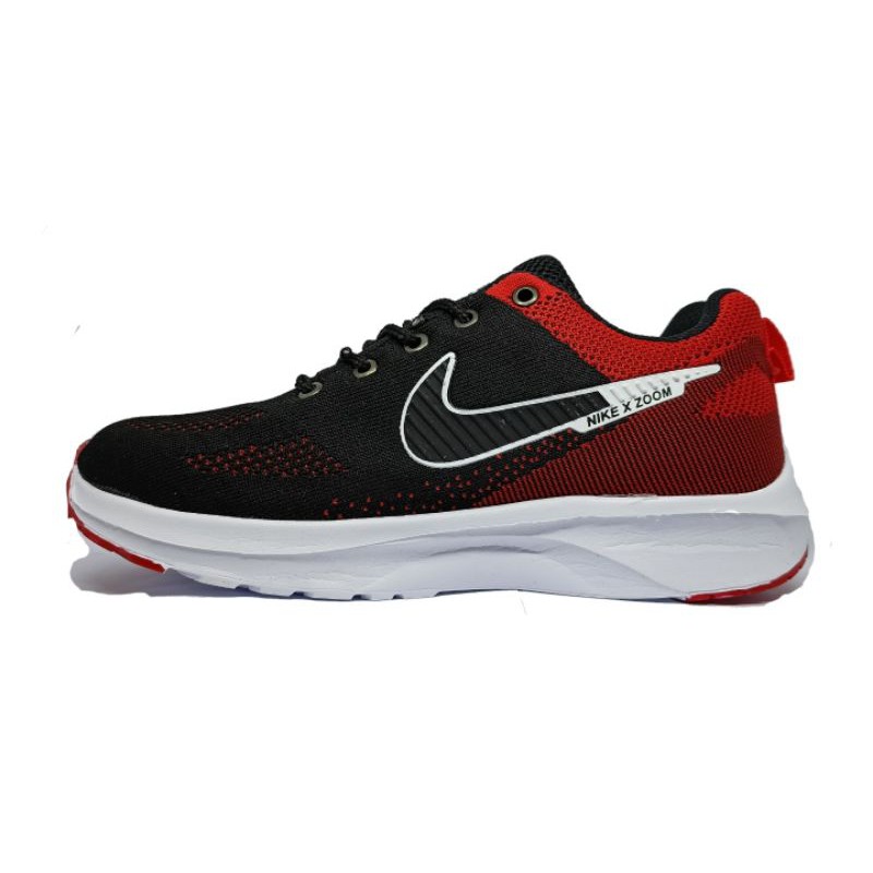 PREMIUM IMPORT SEPATU SNEAKERS BAHAN RAJUT PRIA WANITA WARNA MERAH HITAM SEPATU JOGGING MODEL SPORT