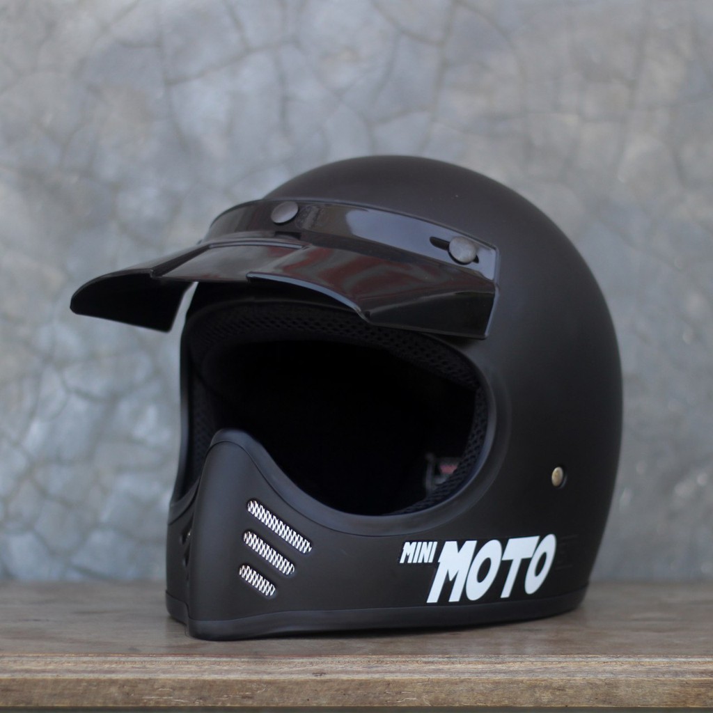 Helm Cakil Mini Moto 3 Enduro Trail Black Doff (Vintage / Retro / Bogo / Klasik / Classic )